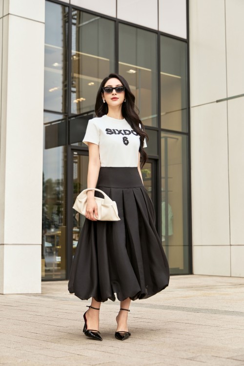 Sixdo Black Organza Flared Skirt